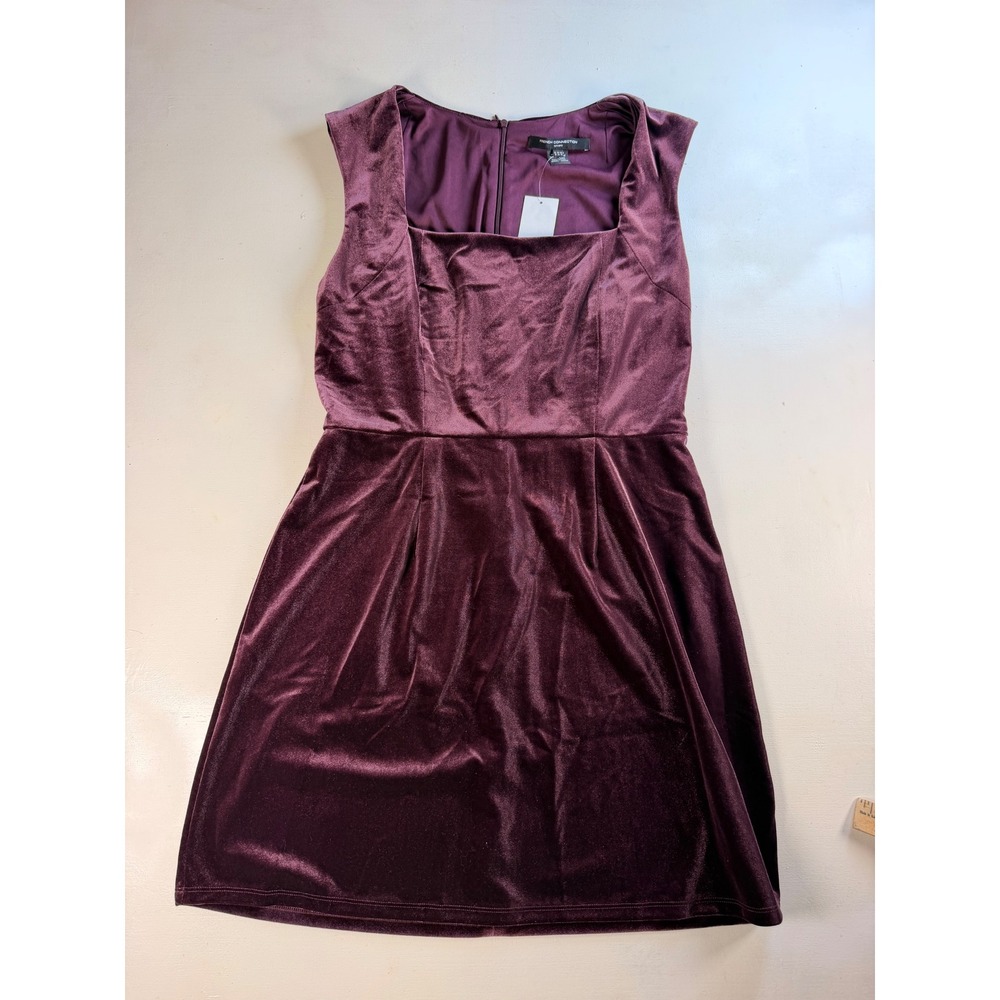 French Connection Velvet Dress Women 12 Plum Modern Square Neck Mini Sleeveless